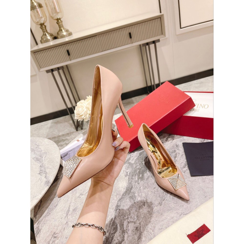 Cheap Reps Valentino One Stud Pumps 100mm in Cannelle Nappa Leather with Crystal