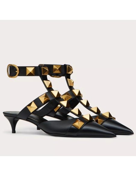 Cheap Reps Valentino Roman Stud Pumps 40mm In Black Calfskin