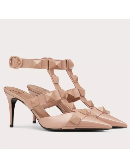 Cheap Reps Valentino Roman Stud Pumps 80mm In Rose Cannelle Patent Leather