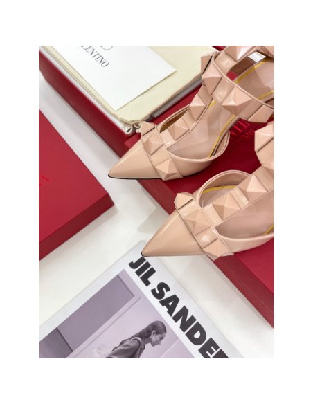 Cheap Reps Valentino Roman Stud Pumps 80mm In Rose Cannelle Patent Leather