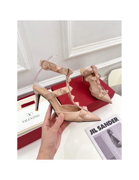 Cheap Reps Valentino Roman Stud Pumps 80mm In Rose Cannelle Patent Leather
