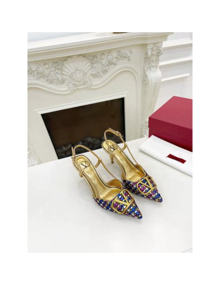 Cheap Reps Valentino VLogo Signature Slingback Pumps 80mm in Woven Metallic Leather
