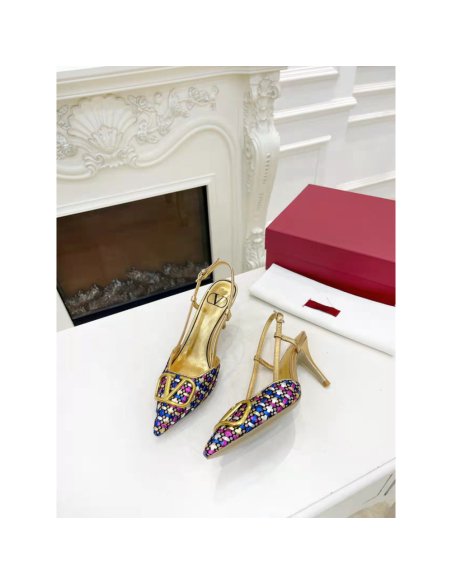 Cheap Reps Valentino VLogo Signature Slingback Pumps 80mm in Woven Metallic Leather