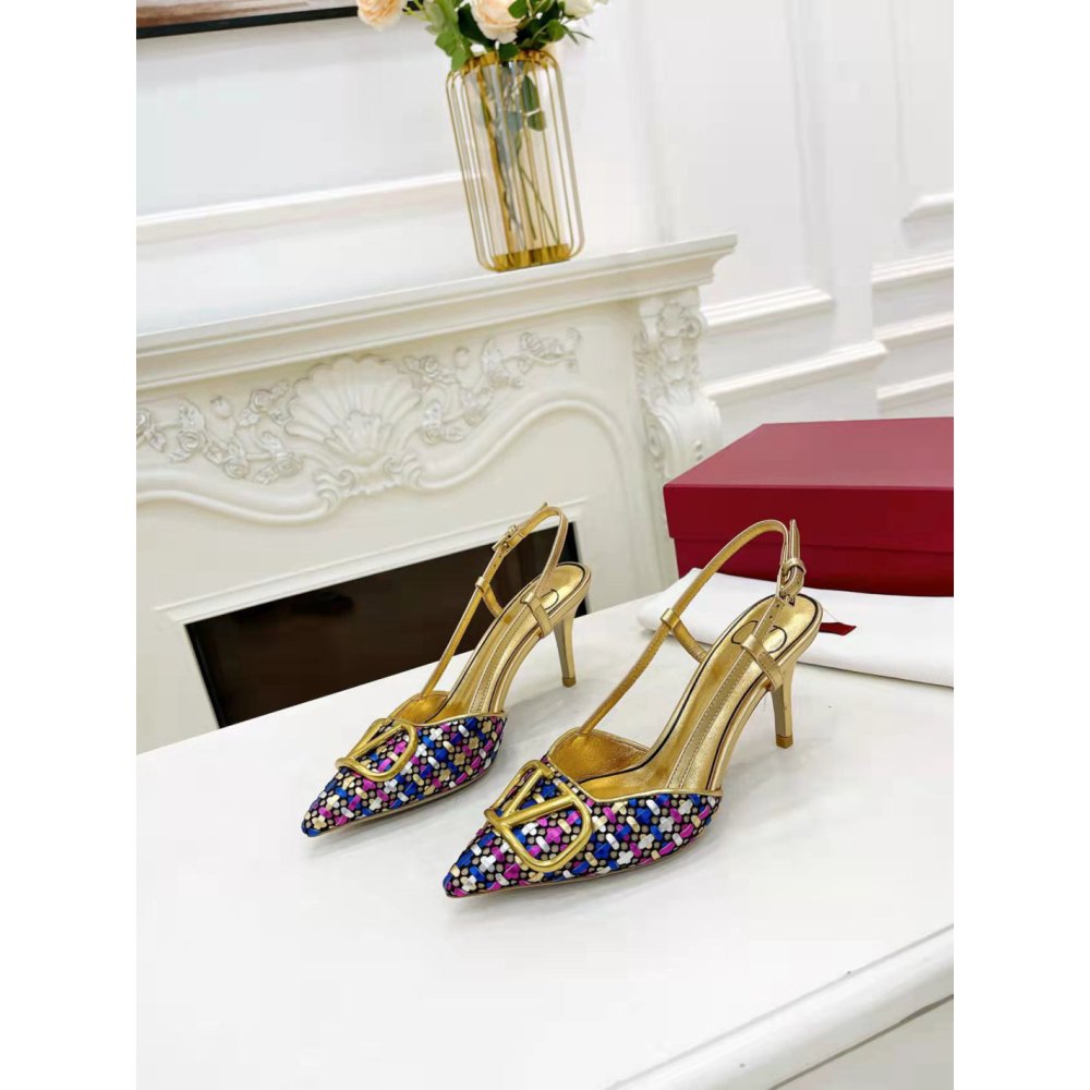 Cheap Reps Valentino VLogo Signature Slingback Pumps 80mm in Woven Metallic Leather