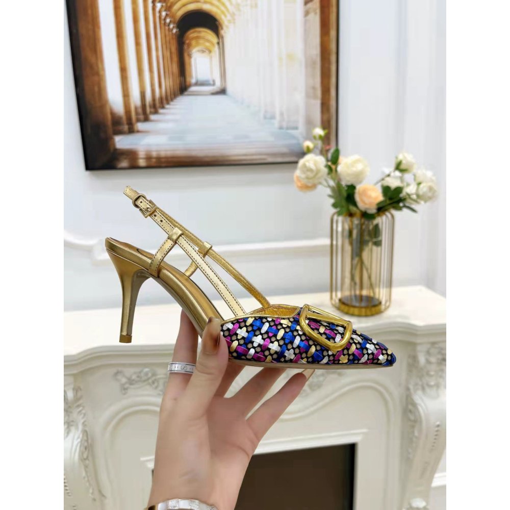 Cheap Reps Valentino VLogo Signature Slingback Pumps 80mm in Woven Metallic Leather