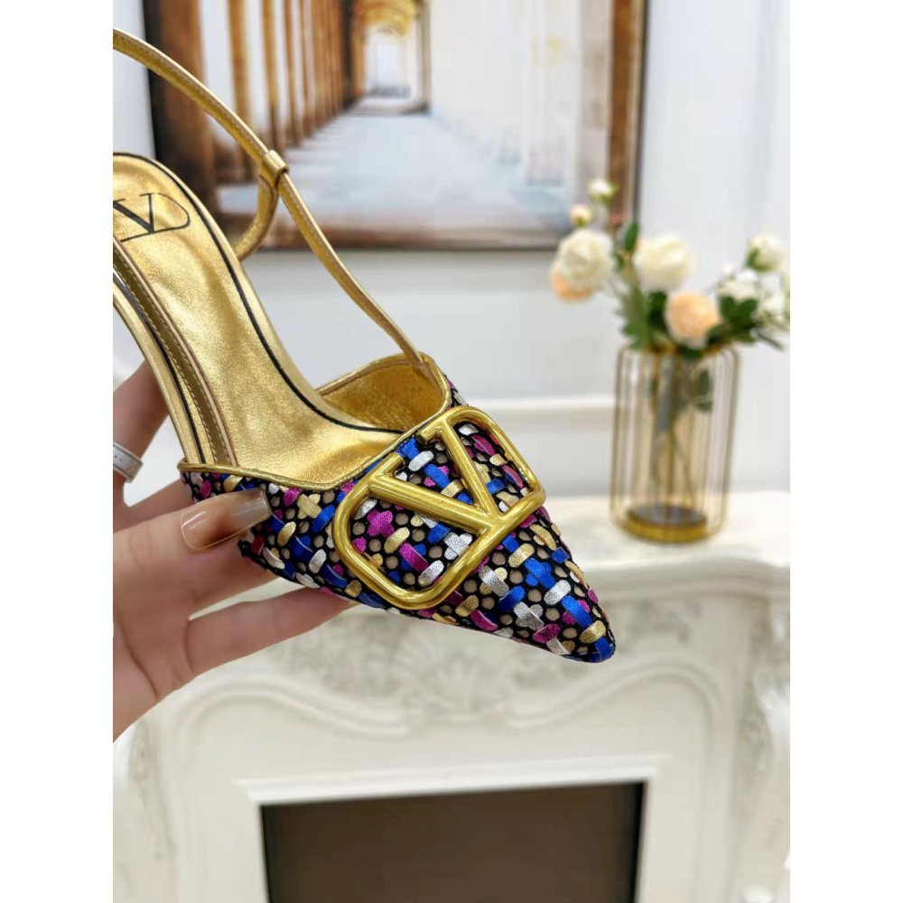 Cheap Reps Valentino VLogo Signature Slingback Pumps 80mm in Woven Metallic Leather