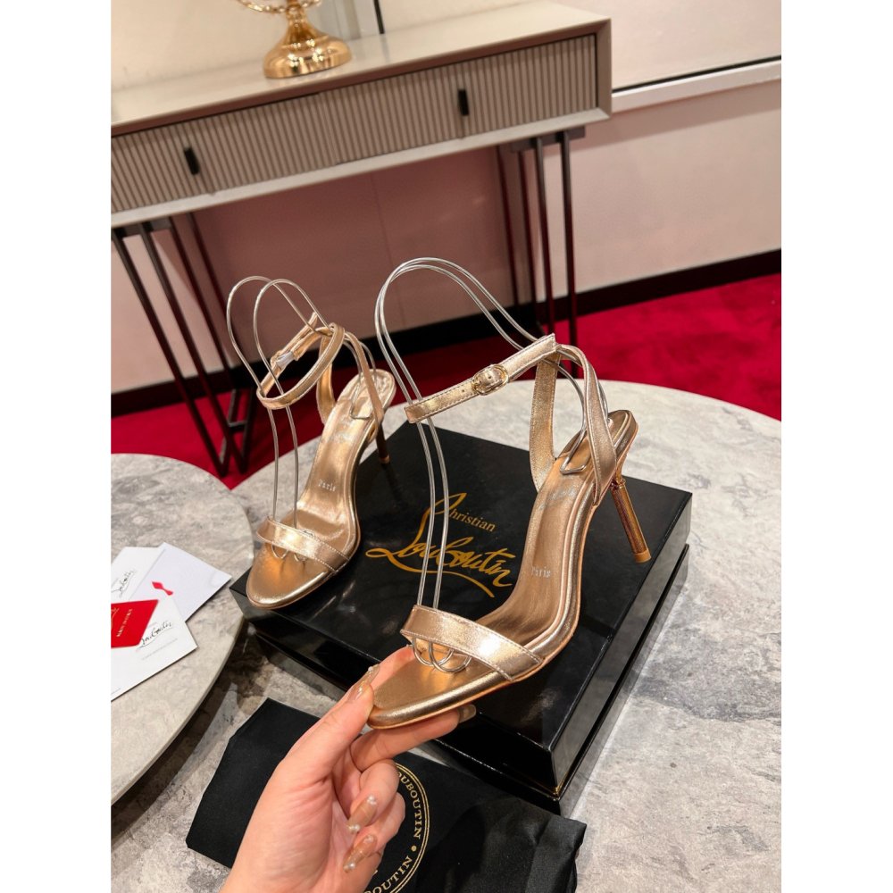 Cheap Reps Christian Louboutin Mascasandal 85mm Sandals in Gold Leather