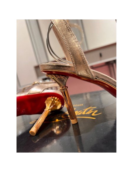 Cheap Reps Christian Louboutin Mascasandal 85mm Sandals in Gold Leather