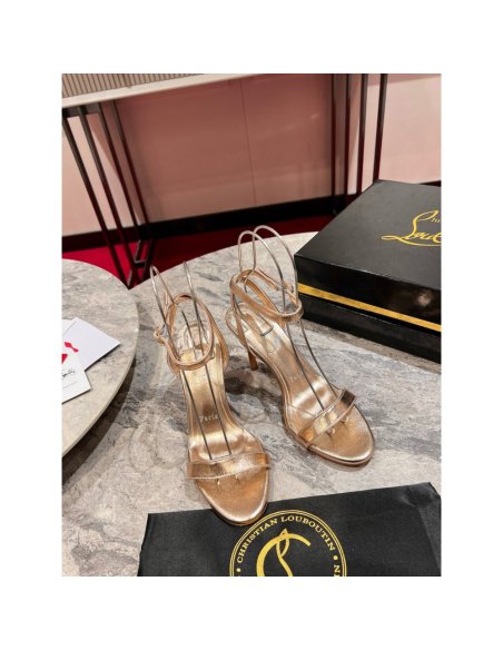 Cheap Reps Christian Louboutin Mascasandal 85mm Sandals in Gold Leather