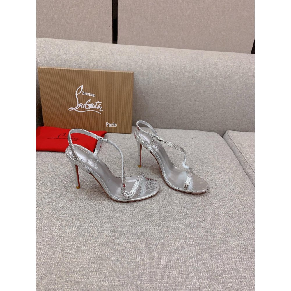 Cheap Reps Christian Louboutin Rosalie Sandals 100mm in Silver Metallic Leather