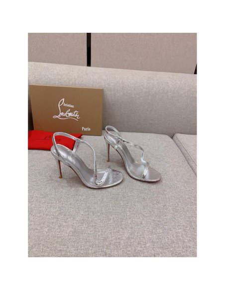 Cheap Reps Christian Louboutin Rosalie Sandals 100mm in Silver Metallic Leather