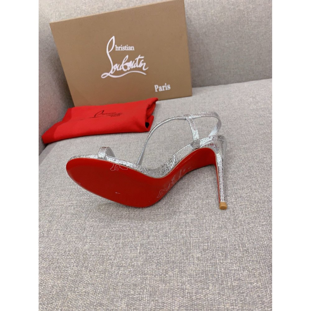 Cheap Reps Christian Louboutin Rosalie Sandals 100mm in Silver Metallic Leather