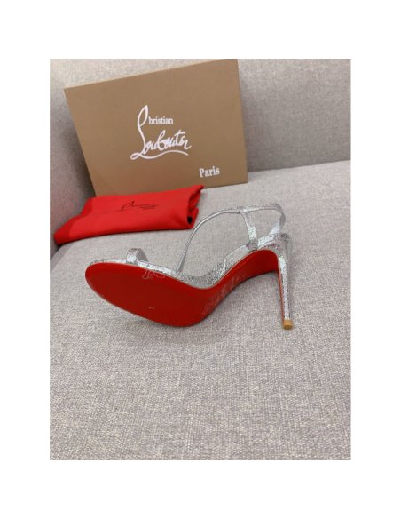 Cheap Reps Christian Louboutin Rosalie Sandals 100mm in Silver Metallic Leather