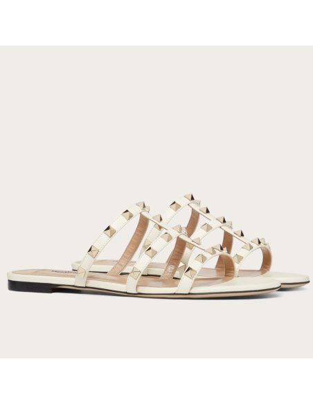 Cheap Reps Valentino Garavani Rockstud Flat Sandals In White Calfskin