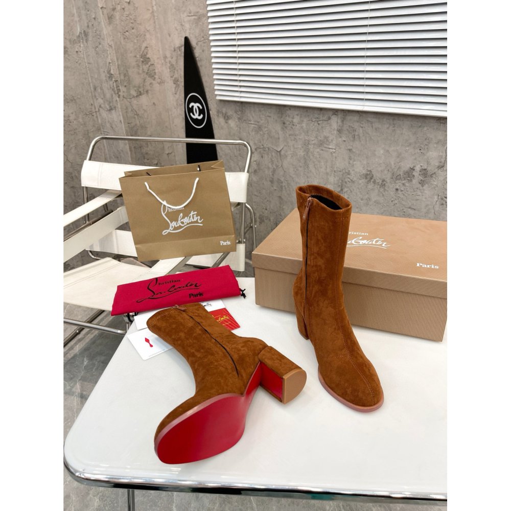 Cheap Reps Christian Louboutin Stretchadoxa 70MM Ankle Boots in Brown Suede