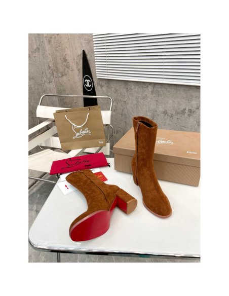 Cheap Reps Christian Louboutin Stretchadoxa 70MM Ankle Boots in Brown Suede