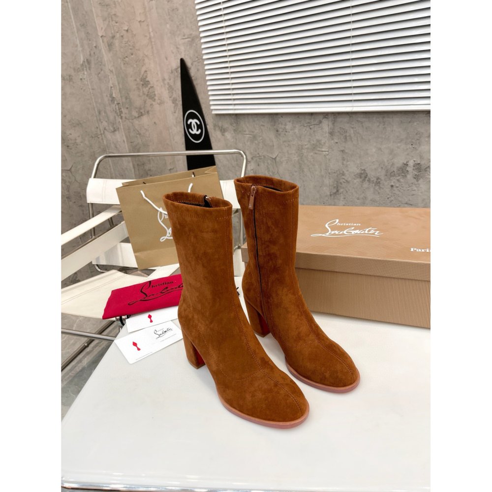 Cheap Reps Christian Louboutin Stretchadoxa 70MM Ankle Boots in Brown Suede