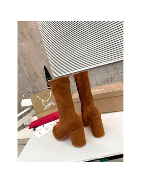 Cheap Reps Christian Louboutin Stretchadoxa 70MM Ankle Boots in Brown Suede
