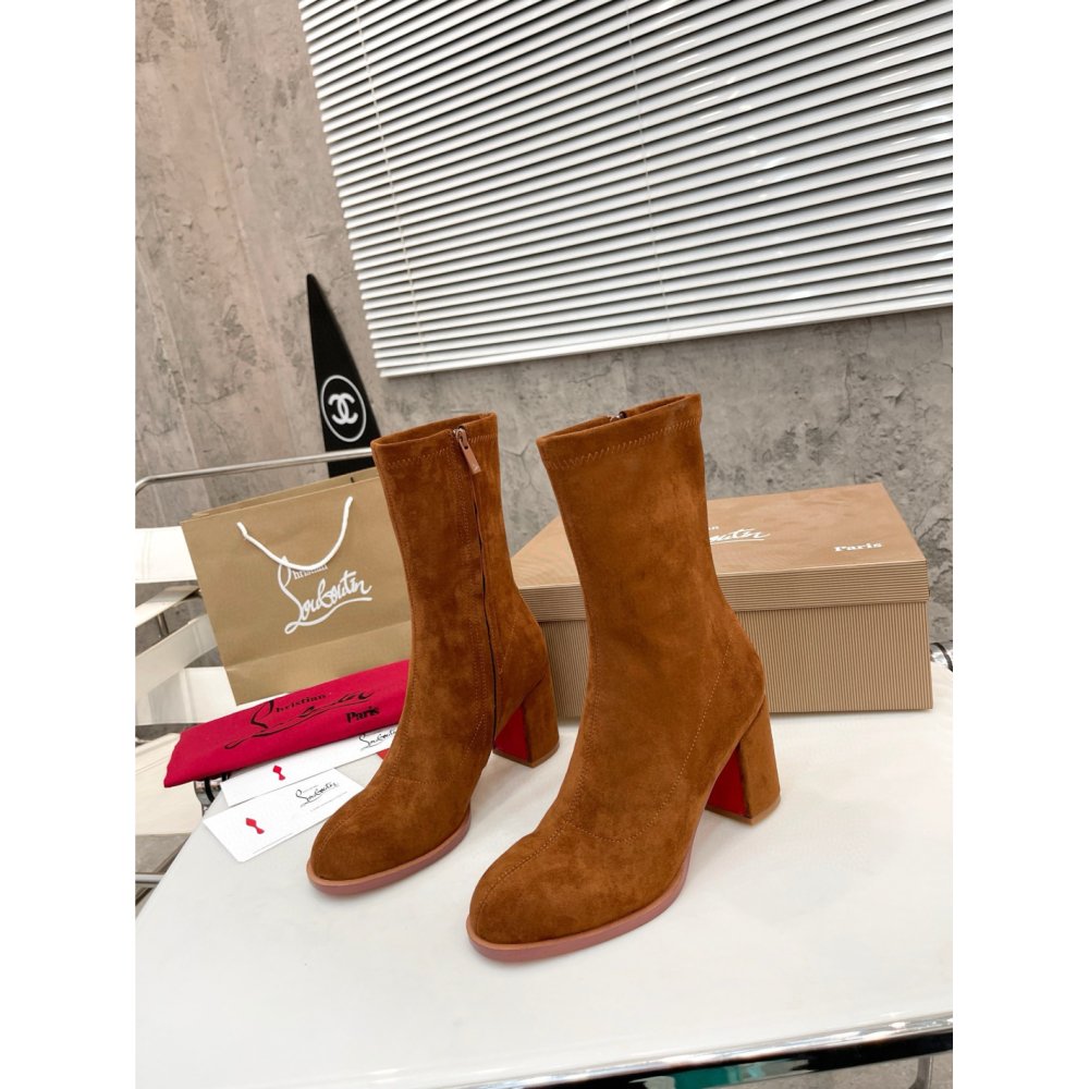 Cheap Reps Christian Louboutin Stretchadoxa 70MM Ankle Boots in Brown Suede