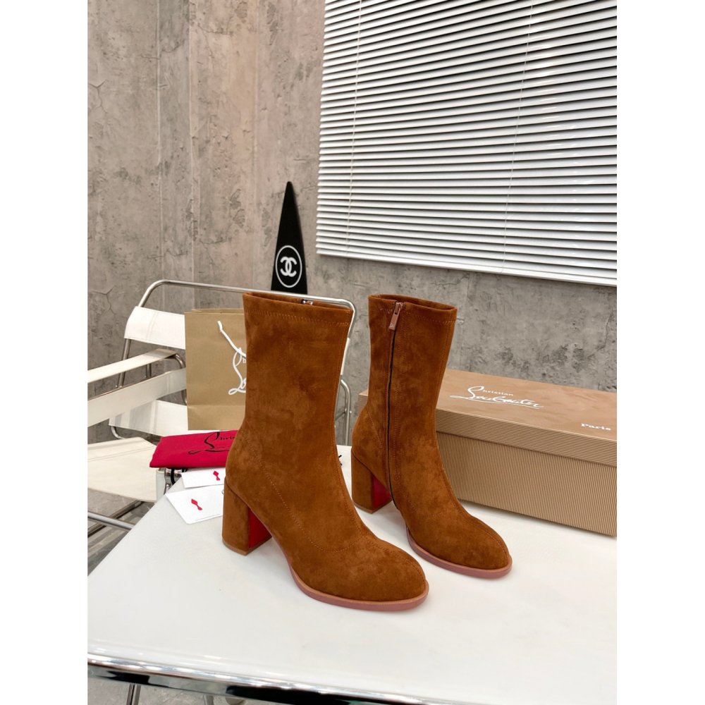 Cheap Reps Christian Louboutin Stretchadoxa 70MM Ankle Boots in Brown Suede