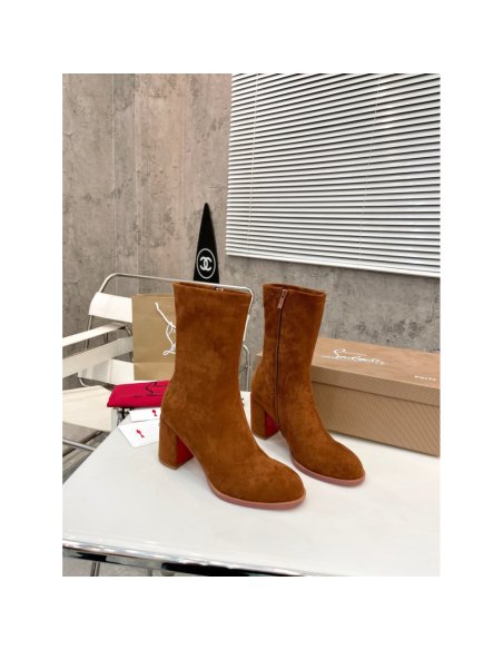 Cheap Reps Christian Louboutin Stretchadoxa 70MM Ankle Boots in Brown Suede