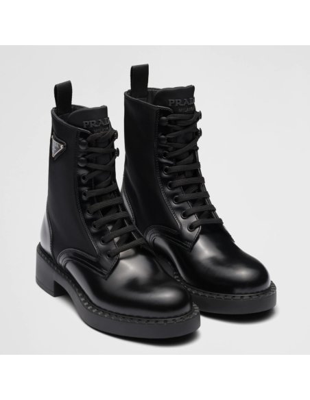 Cheap Reps Prada Ankle Boots in Black Brushed Leather and Re-Nylon