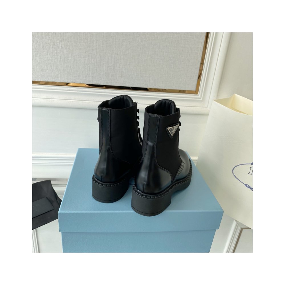 Cheap Reps Prada Ankle Boots in Black Brushed Leather and Re-Nylon
