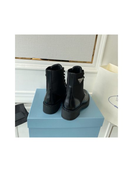 Cheap Reps Prada Ankle Boots in Black Brushed Leather and Re-Nylon