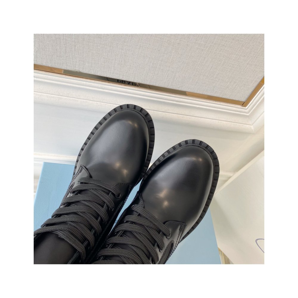 Cheap Reps Prada Ankle Boots in Black Brushed Leather and Re-Nylon