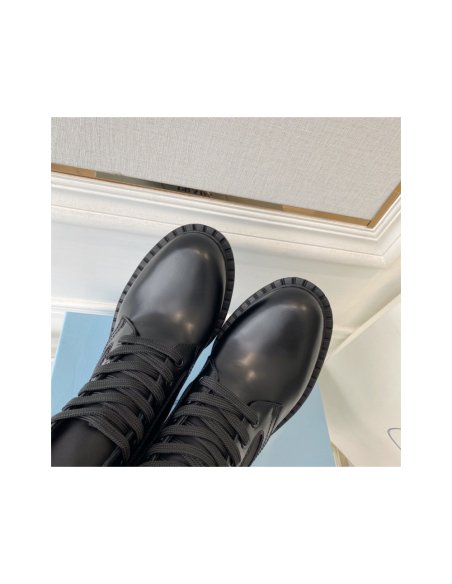 Cheap Reps Prada Ankle Boots in Black Brushed Leather and Re-Nylon
