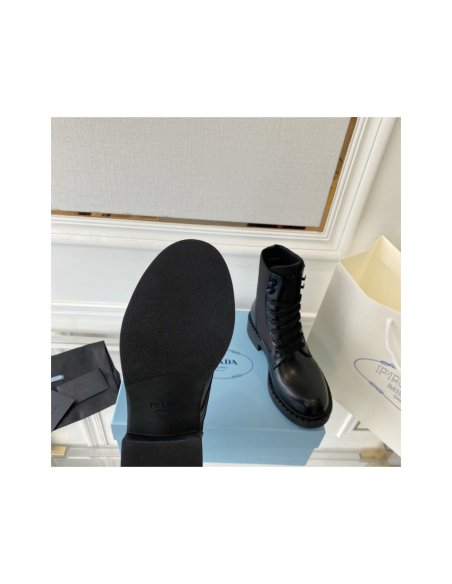 Cheap Reps Prada Ankle Boots in Black Brushed Leather and Re-Nylon