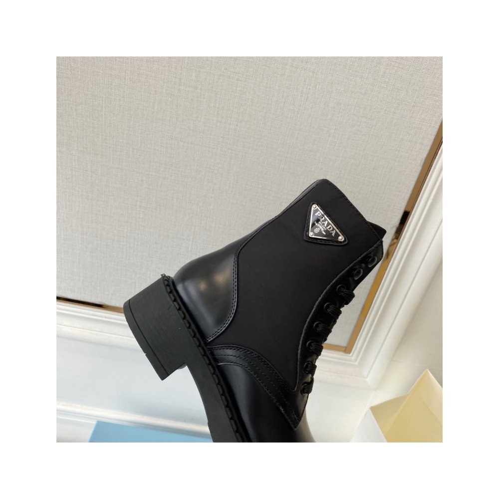 Cheap Reps Prada Ankle Boots in Black Brushed Leather and Re-Nylon