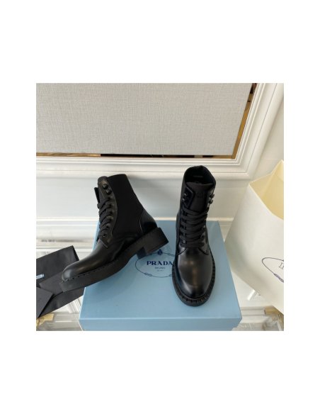 Cheap Reps Prada Ankle Boots in Black Brushed Leather and Re-Nylon