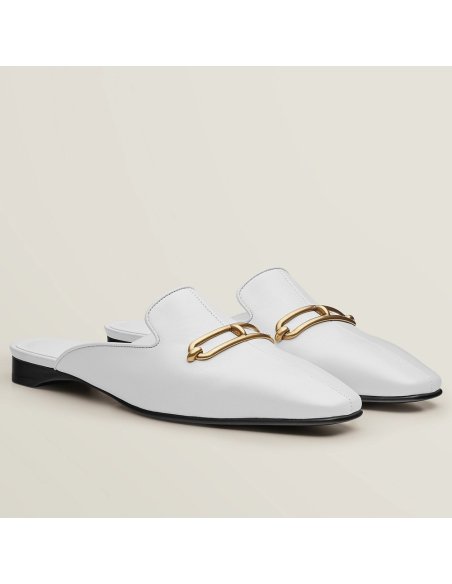 Cheap Reps Hermes Esmee Mules in White Calfskin