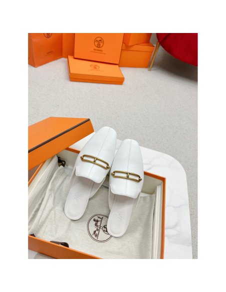 Cheap Reps Hermes Esmee Mules in White Calfskin
