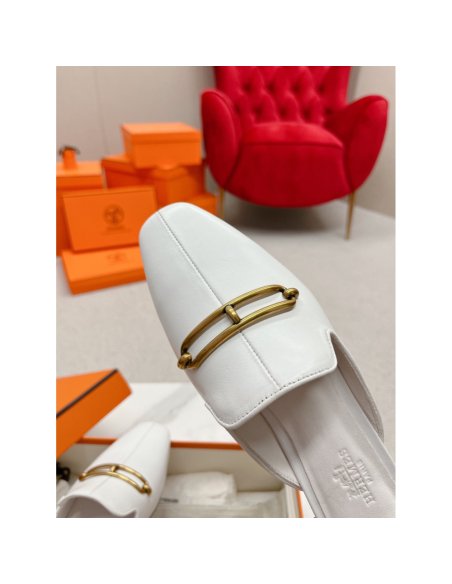 Cheap Reps Hermes Esmee Mules in White Calfskin