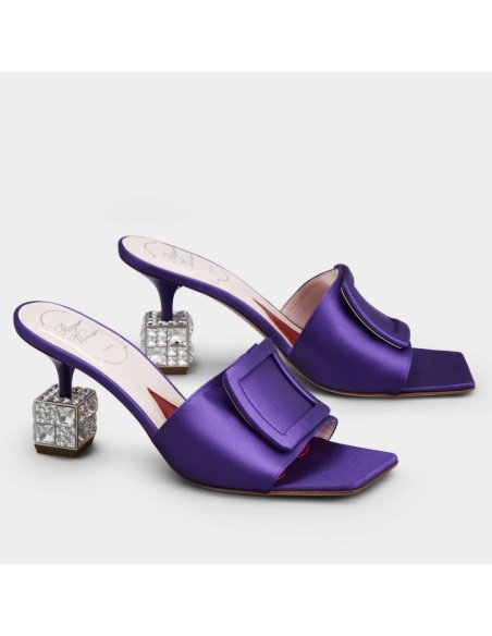 Cheap Reps Roger Vivier Cube Strass Heel Mules in Violet Satin
