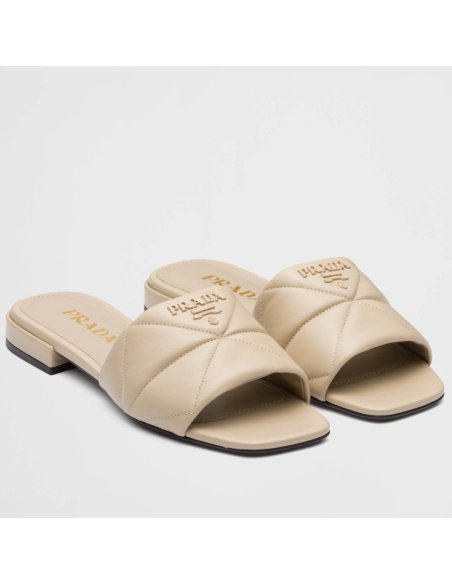 Cheap Reps Prada Womens Slides Sandals In Beige Nappa Leather