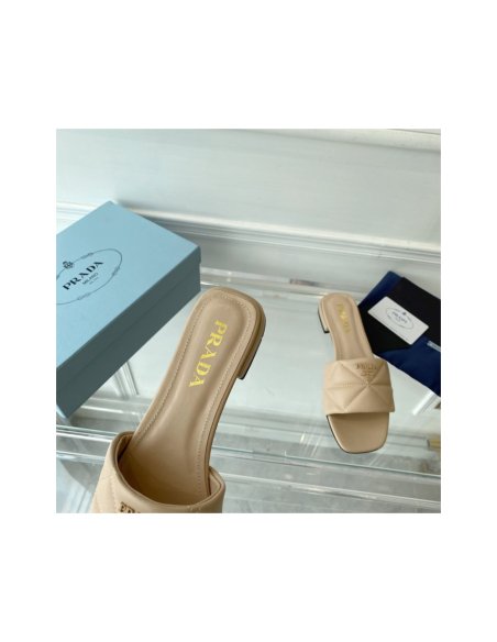 Cheap Reps Prada Womens Slides Sandals In Beige Nappa Leather