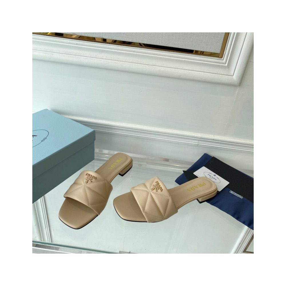 Cheap Reps Prada Womens Slides Sandals In Beige Nappa Leather