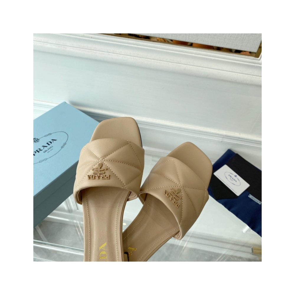 Cheap Reps Prada Womens Slides Sandals In Beige Nappa Leather