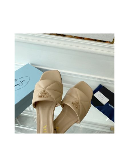 Cheap Reps Prada Womens Slides Sandals In Beige Nappa Leather