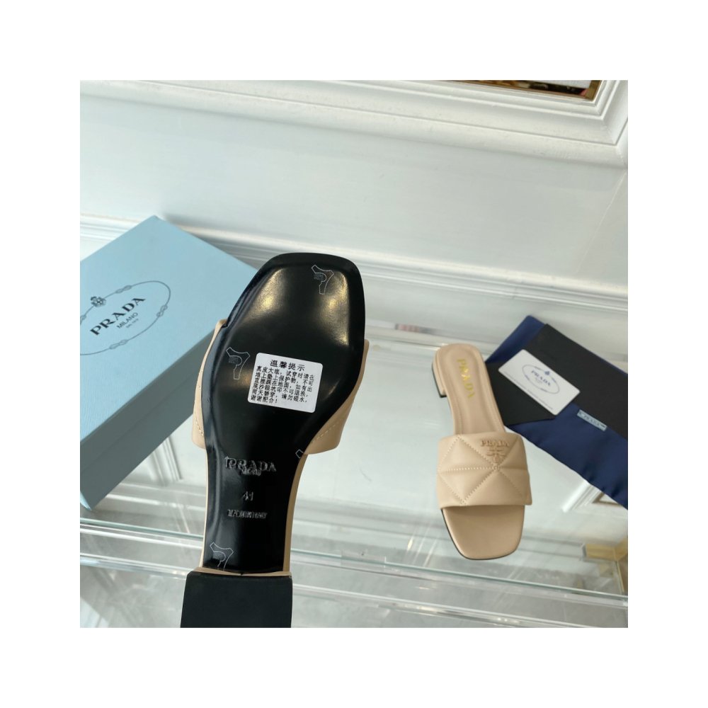 Cheap Reps Prada Womens Slides Sandals In Beige Nappa Leather