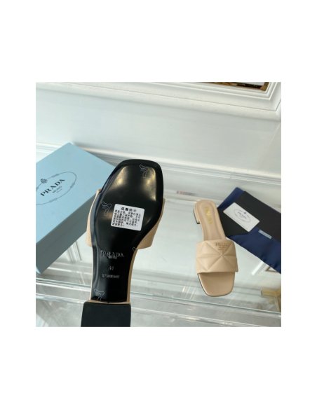 Cheap Reps Prada Womens Slides Sandals In Beige Nappa Leather