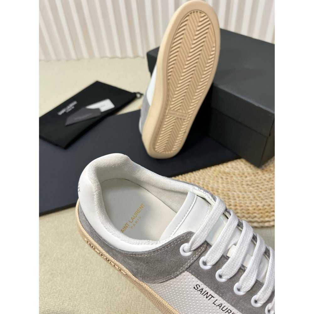 Cheap Reps Saint Laurent Womens SL/61 Sneakers in Grey and White Leather