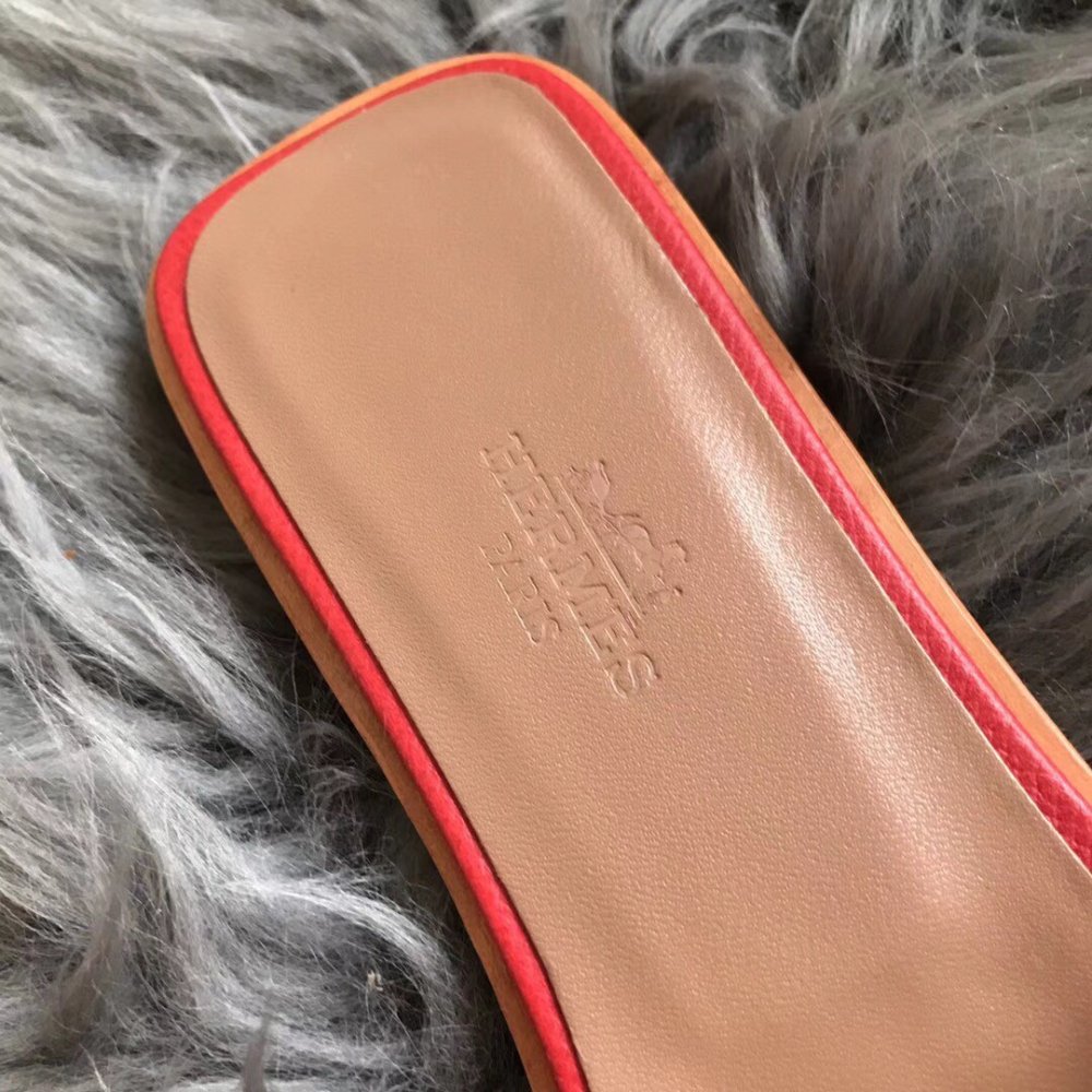 Cheap Reps Hermes Oran Slide Sandals In Red Epsom Perforated Calfskin