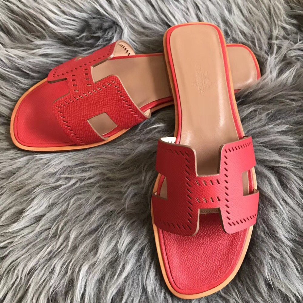Cheap Reps Hermes Oran Slide Sandals In Red Epsom Perforated Calfskin