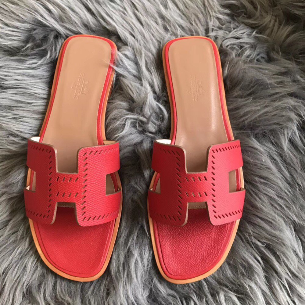 Cheap Reps Hermes Oran Slide Sandals In Red Epsom Perforated Calfskin