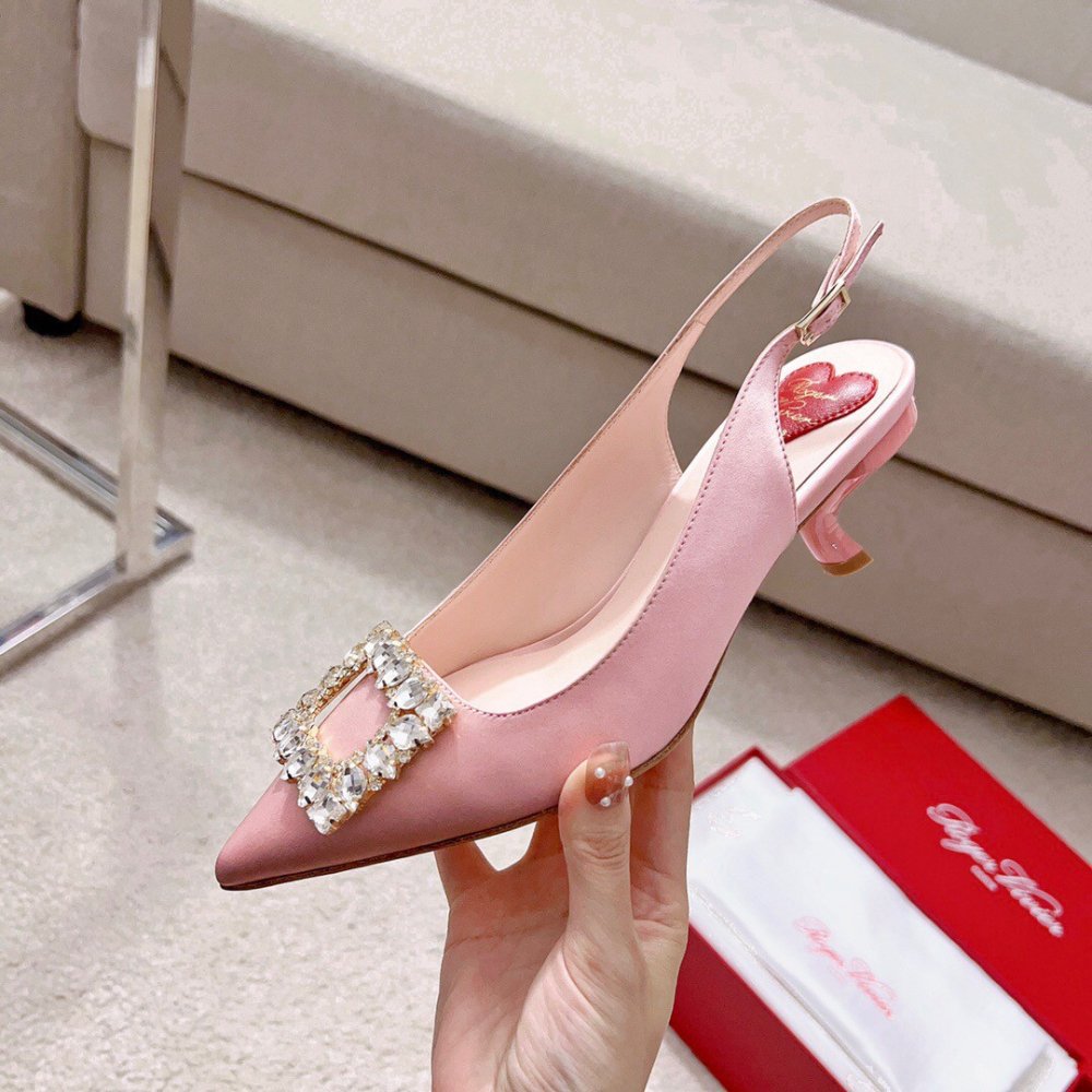 Cheap Reps Roger Vivier Virgule Strass Buckle Slingback Pumps in Pink Satin
