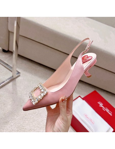 Cheap Reps Roger Vivier Virgule Strass Buckle Slingback Pumps in Pink Satin